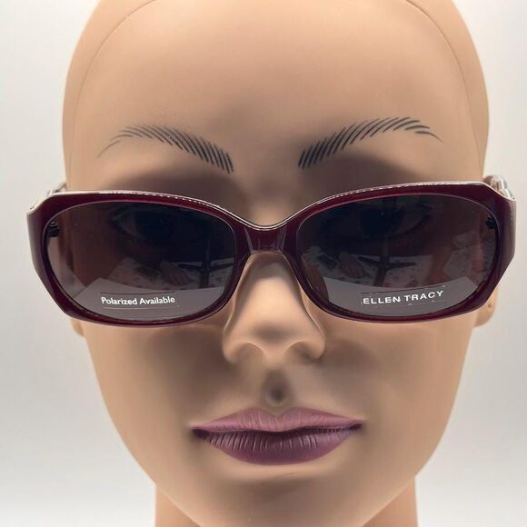 NOS Vintage Y2K Designer Sunglasses | Ellen Tracy | Narrow Burgundy Plastic main image 9